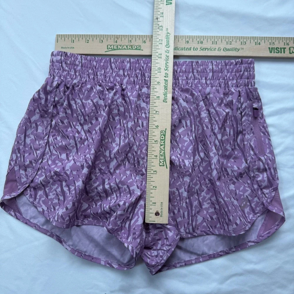 Asics Womens Purple Geometric Print Running Shorts High Waist Smocked Small